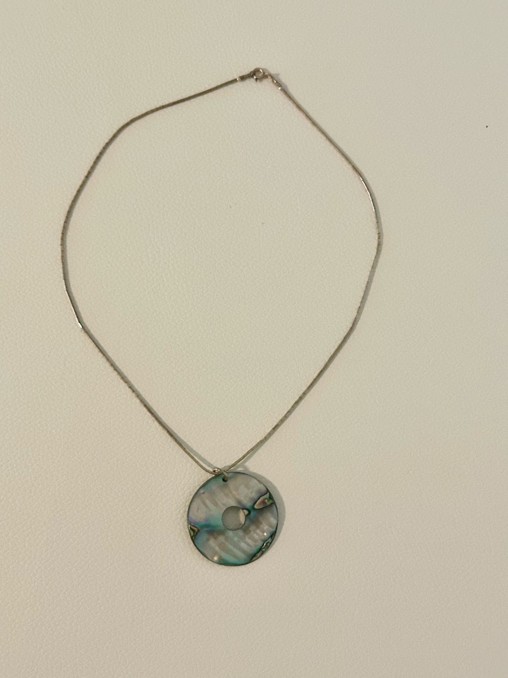 Genuine Silver Necklace with Abalone Shell Pendant - Women Jewelry